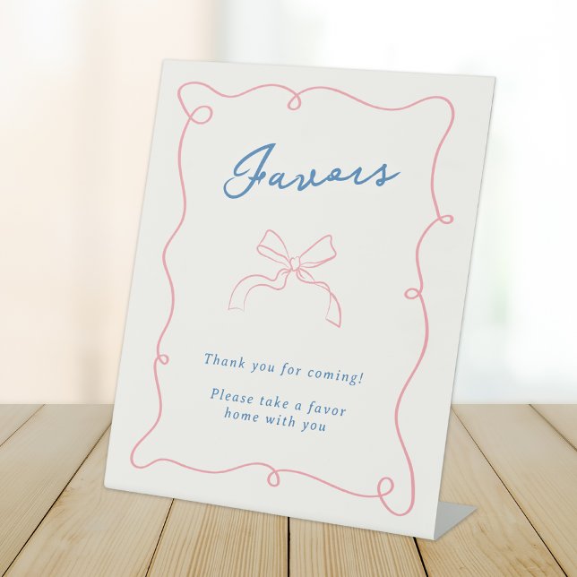 Whimsical Hand Drawn Pink & Blue Favors Pedestal Sign (Creator Uploaded)