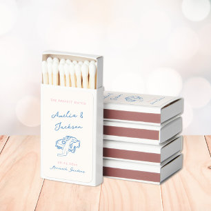 Whimsical Hand Drawn Pink & Blue Wedding + Details Matchboxes
