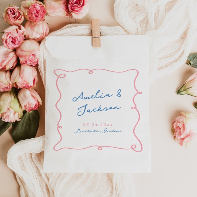 Whimsical Hand Drawn Pink & Blue Wedding Favor Bag (Creator Uploaded)