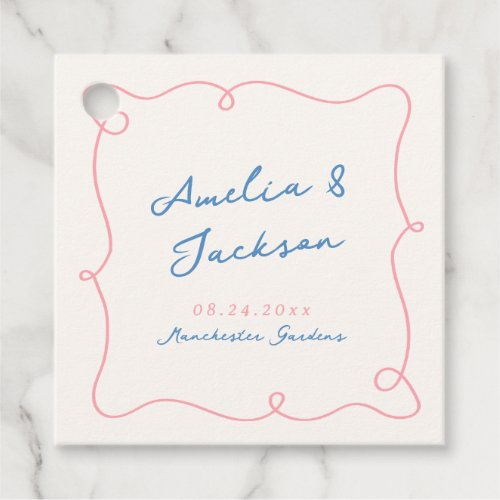 Whimsical Hand Drawn Pink  Blue Wedding Favor Tags
