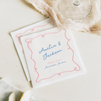 Whimsical Hand Drawn Pink & Blue Wedding Napkins