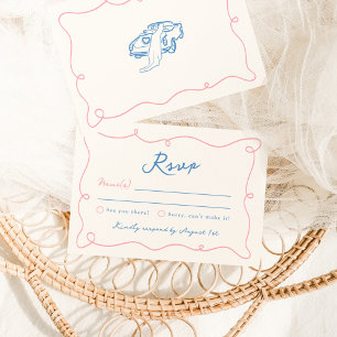 Whimsical Hand Drawn Pink & Blue Wedding RSVP Invitation