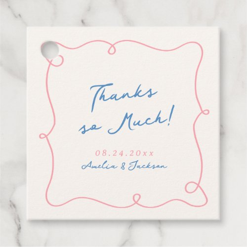 Whimsical Hand Drawn Pink  Blue Wedding Thank You Favor Tags