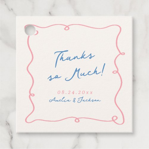 Whimsical Hand Drawn Pink  Blue Wedding Thank You Favor Tags