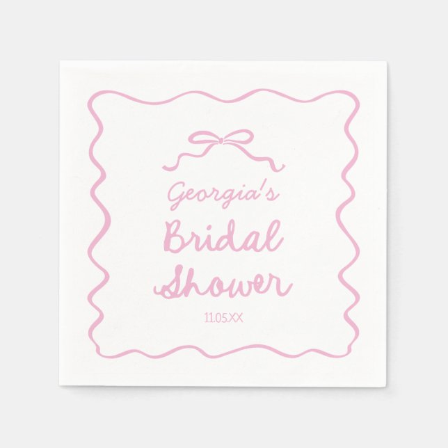 Whimsical Hand Drawn Pink Bow Bridal Shower Napkins (Front)