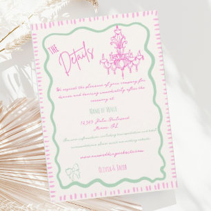 Whimsical Hand Drawn Pink Bow Wavy Wedding Details Enclosure Card
