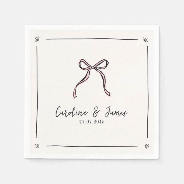 Whimsical Hand Drawn Pink Bow Wedding  Napkins (Front)