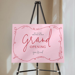 Whimsical Hand Drawn Pink Business Opening Sign