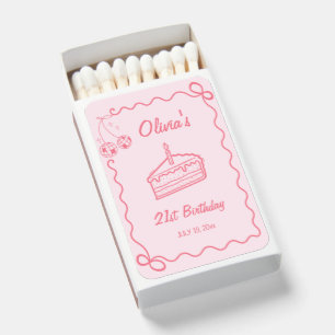 Whimsical Hand Drawn Pink Cake Birthday Matchboxes