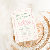 Whimsical Hand Drawn Pink & Green Bridal Brunch