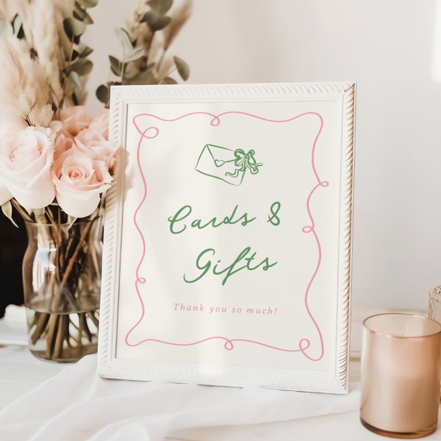 Whimsical Hand Drawn Pink & Green Cards & Gifts Poster (Creator Uploaded)