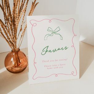 Whimsical Hand Drawn Pink & Green Favors Pedestal Sign