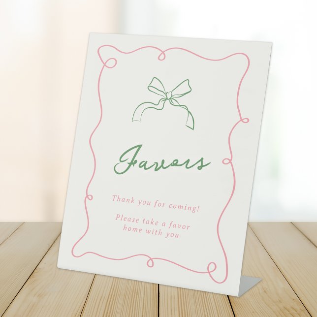 Whimsical Hand Drawn Pink & Green Favors Pedestal Sign (Creator Uploaded)
