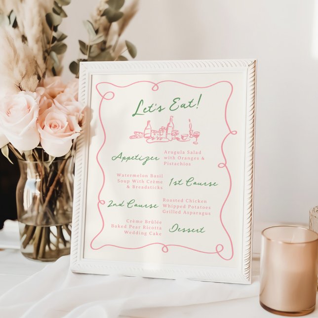 Whimsical Hand Drawn Pink & Green Menu Poster (Creator Uploaded)