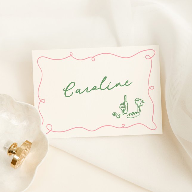 Whimsical Hand Drawn Pink & Green Place Card (Creator Uploaded)