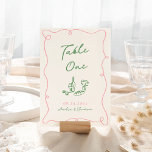 Whimsical Hand Drawn Pink & Green Table Number<br><div class="desc">This adorable design features hand drawn elements and a whimsical bold text.</div>