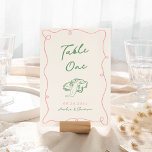 Whimsical Hand Drawn Pink & Green Table Number<br><div class="desc">This adorable design features hand drawn elements and a whimsical bold text.</div>