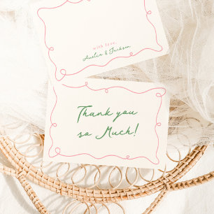 Whimsical Hand Drawn Pink & Green Thank You Invitation