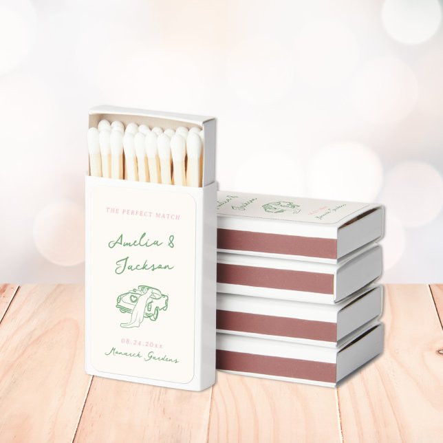 Whimsical Hand Drawn Pink & Green Wedding Matchboxes (Creator Uploaded)