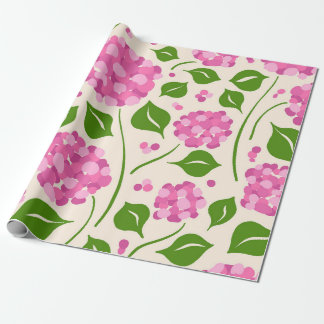 Whimsical Hand-Drawn Pink Hydrangea Botanical Wrapping Paper