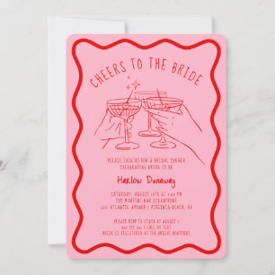 Whimsical Hand Drawn Pink Red Cheers to the Bride  Invitation