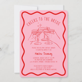 Whimsical Hand Drawn Pink Red Cheers to the Bride Invitation