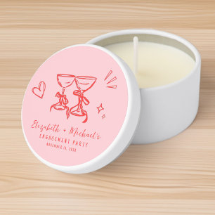 Whimsical Hand Drawn Pink Red Engagement Party Mini Candle Favors