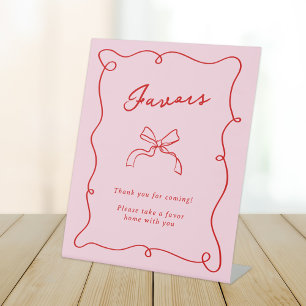 Whimsical Hand Drawn Pink & Red Favors Pedestal Sign