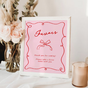 Whimsical Hand Drawn Pink & Red Favors Poster