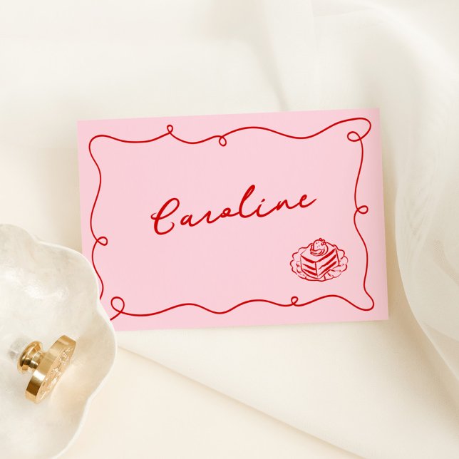 Whimsical Hand Drawn Pink & Red Place Card (Creator Uploaded)