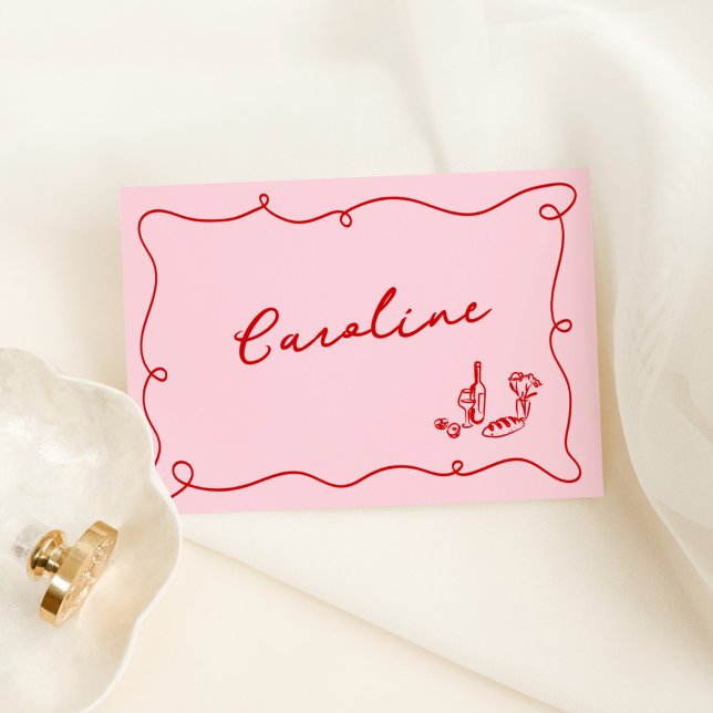 Whimsical Hand Drawn Pink & Red Place Card (Creator Uploaded)