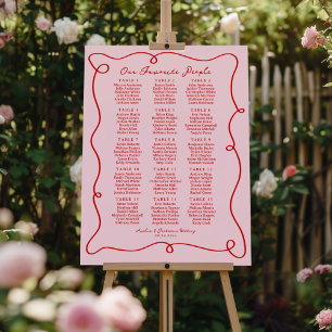 Whimsical Hand Drawn Pink & Red Seating Chart 15 Foam Board