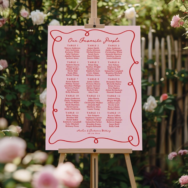 Whimsical Hand Drawn Pink & Red Seating Chart 15 Foam Board (Creator Uploaded)