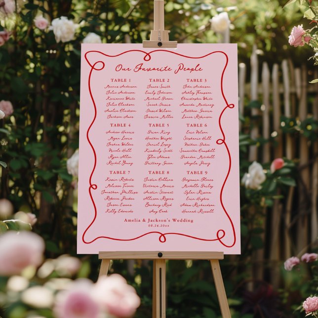 Whimsical Hand Drawn Pink & Red Seating Chart 9 Foam Board (Creator Uploaded)