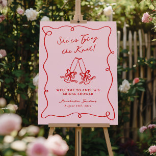 Whimsical Hand Drawn Pink & Red Tying the Knot Foam Board