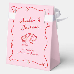 Whimsical Hand Drawn Pink & Red Wedding Favor Boxes
