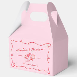 Whimsical Hand Drawn Pink & Red Wedding Favor Boxes