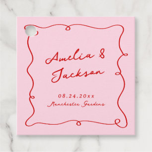Whimsical Hand Drawn Pink & Red Wedding Favor Tags