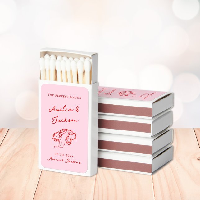 Whimsical Hand Drawn Pink & Red Wedding Matchboxes (Creator Uploaded)