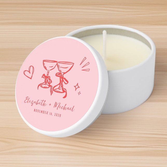 Whimsical Hand Drawn Pink Red Wedding Mini Candle Favors (Creator Uploaded)