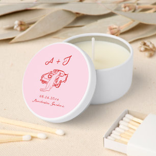 Whimsical Hand Drawn Pink & Red Wedding Mini Candle Favors