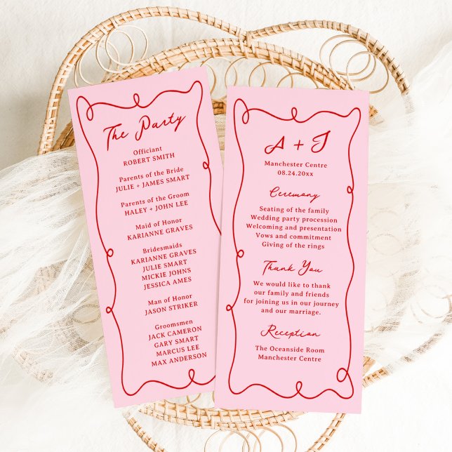 Whimsical Hand Drawn Pink & Red Wedding Program (Creator Uploaded)