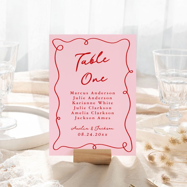Whimsical Hand Drawn Pink & Red Wedding Table Number (Creator Uploaded)
