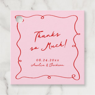 Whimsical Hand Drawn Pink & Red Wedding Thank You Favor Tags