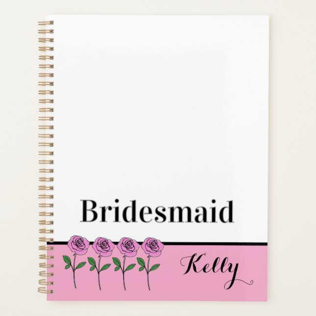 Whimsical Hand Drawn Pink Roses Bridesmaid Planner (Front)