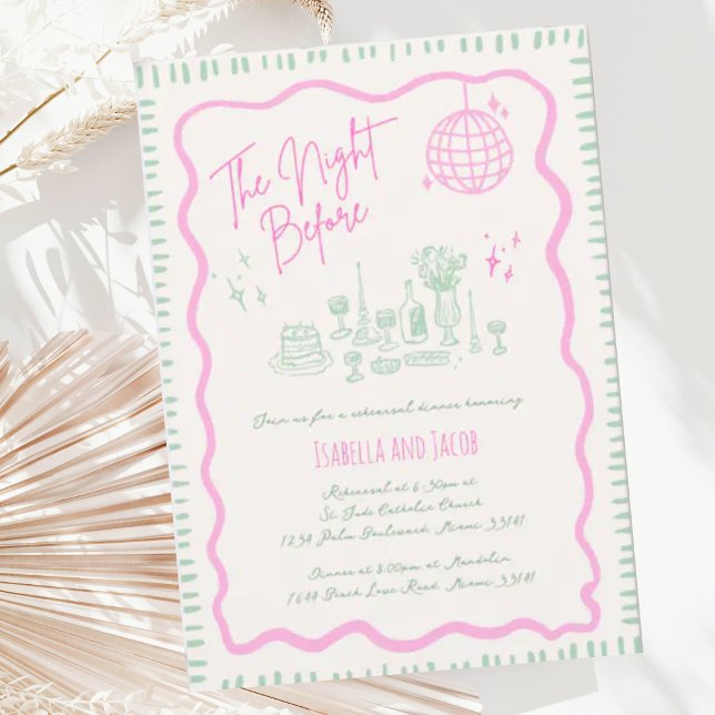 Whimsical Hand Drawn Pink Wavy Rehearsal Dinner Invitation (Creator Uploaded)