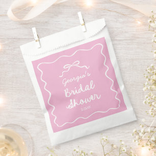 Whimsical Hand Drawn Pink White Bow Bridal Shower Favor Bag