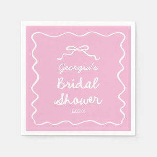 Whimsical Hand Drawn Pink White Bow Bridal Shower Napkins