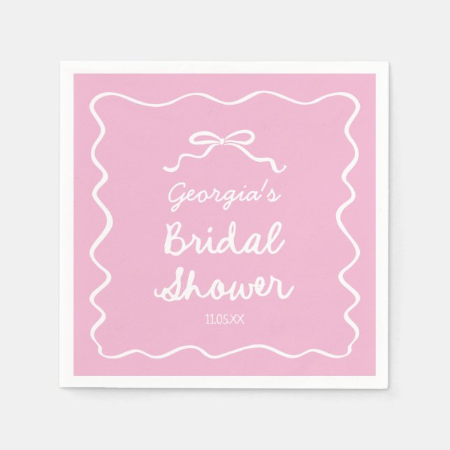 Whimsical Hand Drawn Pink White Bow Bridal Shower Napkins (Front)