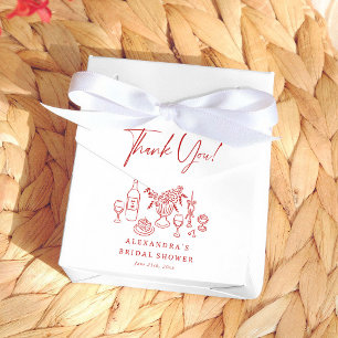 Whimsical Hand Drawn Pizza & Wine Bridal Shower Favor Boxes